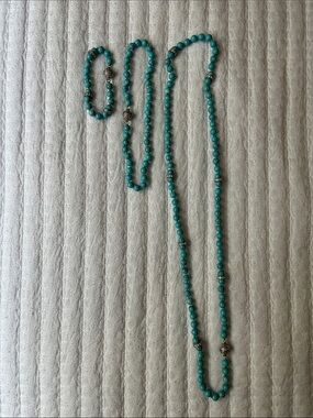 Chloe + Isabel Teal Beaded Long Necklace and Bracelet Set